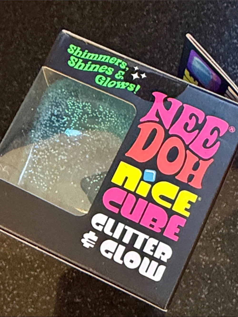 NIB 100% Auth NeeDoh Nice Cube Glitter & Glow Super Solid Squish - Blue